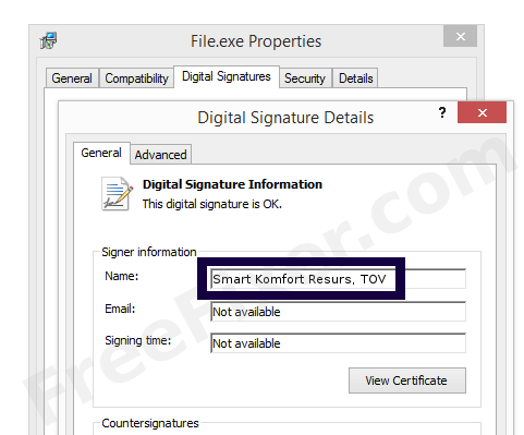 Screenshot of the Smart Komfort Resurs, TOV certificate